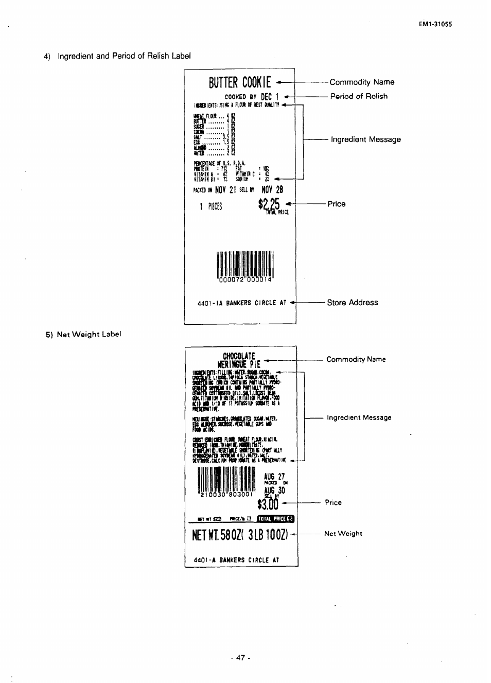 4) ingredient and period of relish label, Chocoute, Tcii m i/ts v n nitssi» sawit n t rnkmim | Wtiib, Aug 27, Aug 30, Tcii, I/ts v, Nitssi» sawit | Toshiba TEC EMl-31055 User Manual | Page 50 / 55