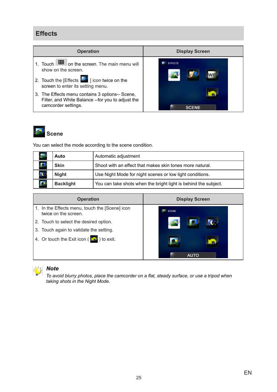 Effects | Toshiba CAMILEO P20 User Manual | Page 25 / 47