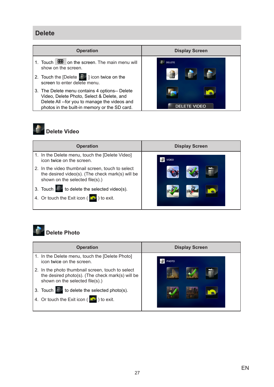 Delete | Toshiba CAMILEO P20 User Manual | Page 27 / 47