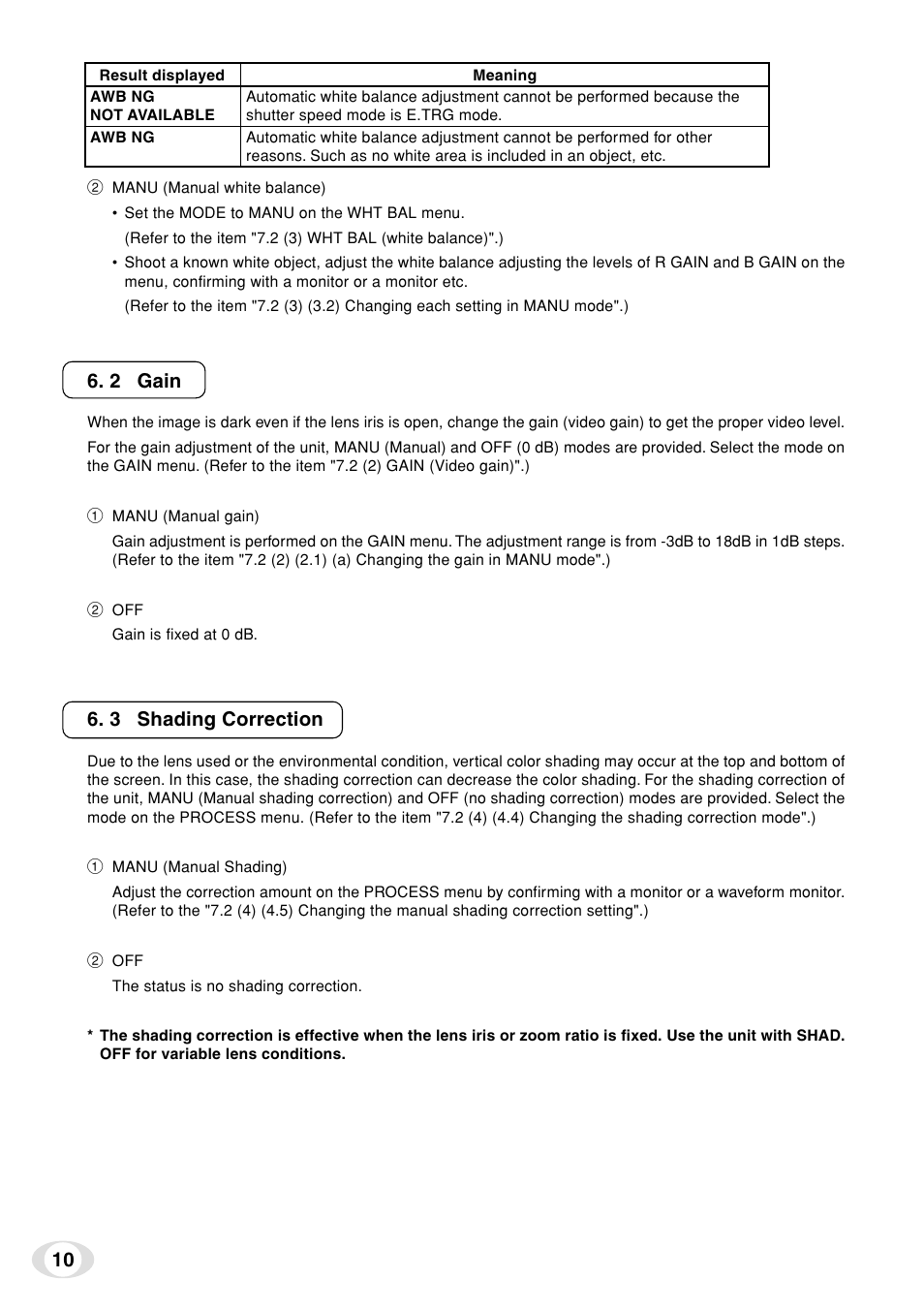 2 gain, 3 shading correction | Toshiba IK-TF7C User Manual | Page 10 / 36