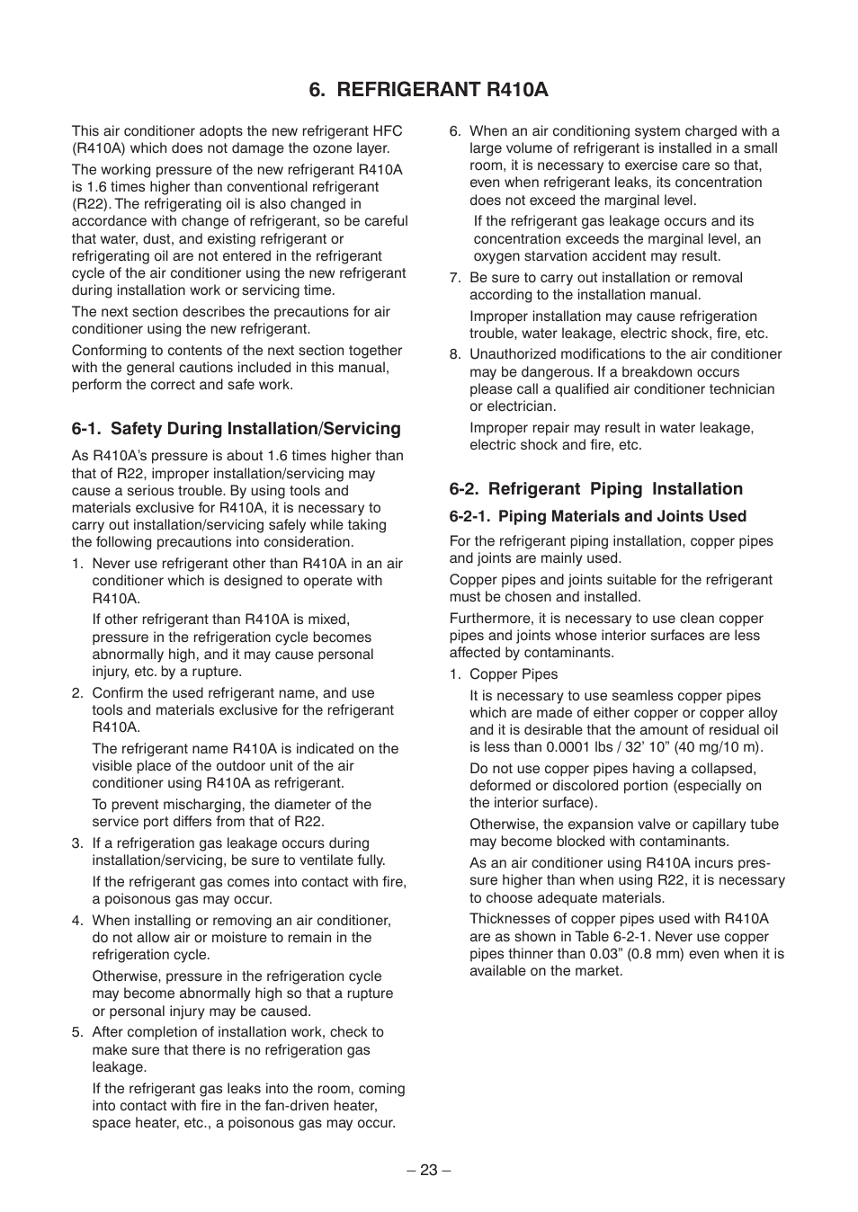 Refrigerant r410a | Toshiba CARRIER RAV-SP300AT2-UL User Manual | Page 23 / 116