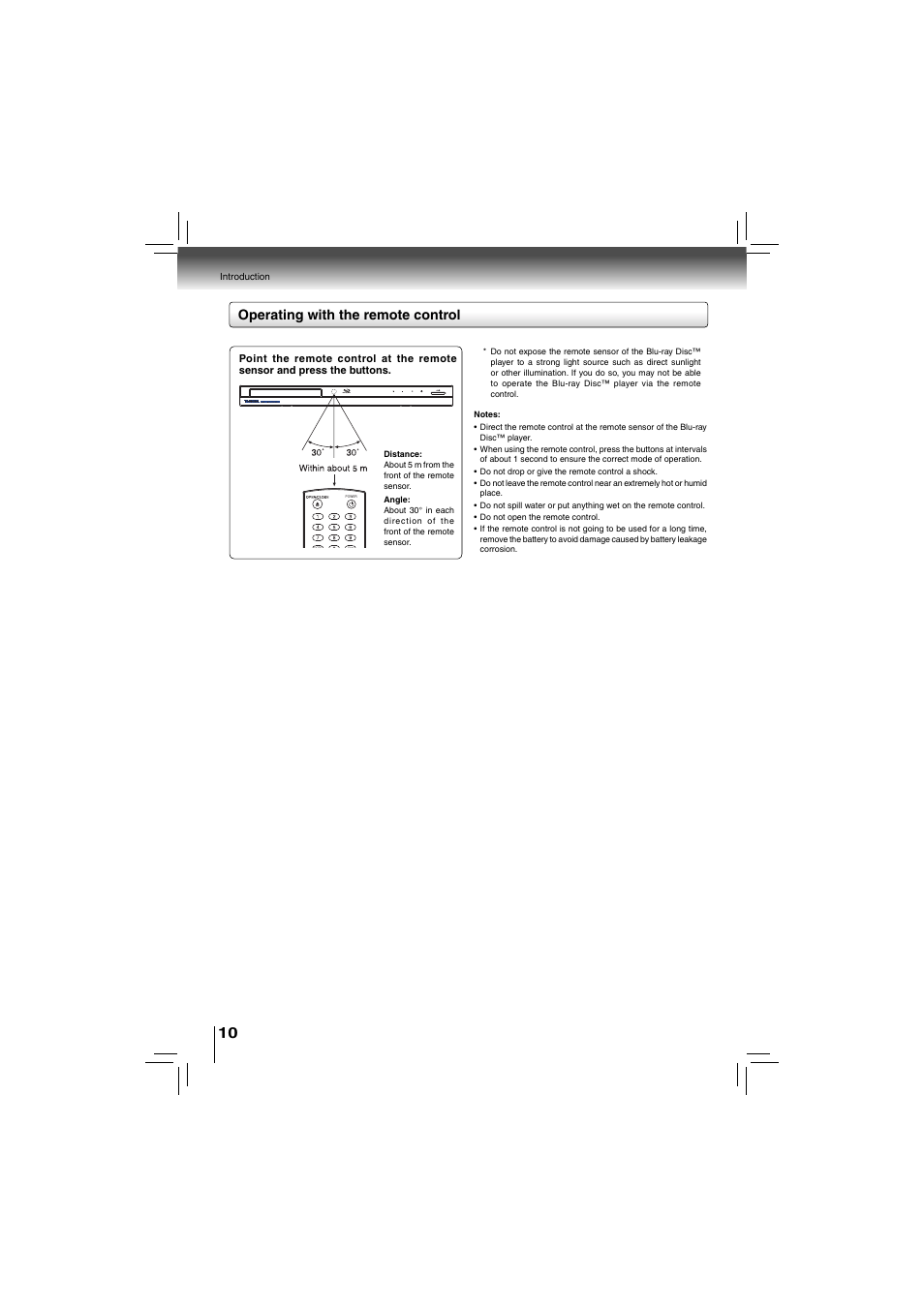 Operating with the remote control | Toshiba bdx5200ku User Manual | Page 10 / 60