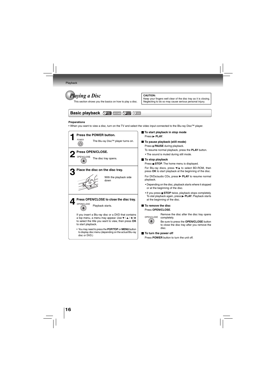 Playing a disc | Toshiba bdx5200ku User Manual | Page 16 / 60