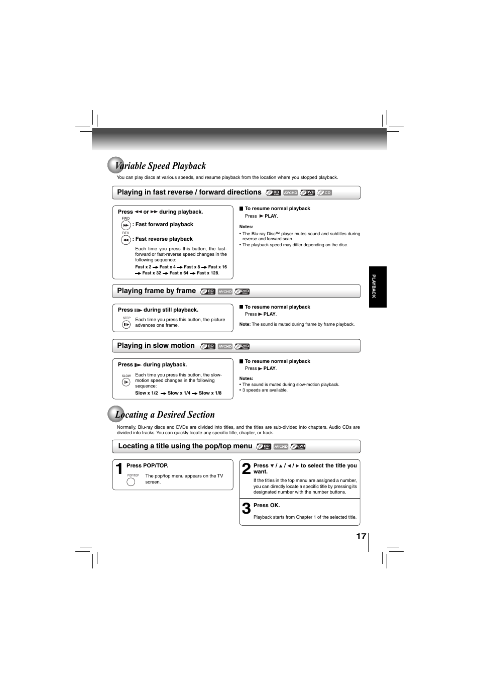 Variable speed playback | Toshiba bdx5200ku User Manual | Page 17 / 60
