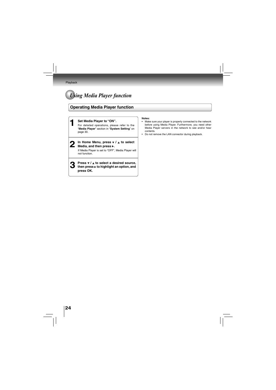 Using media player function | Toshiba bdx5200ku User Manual | Page 24 / 60