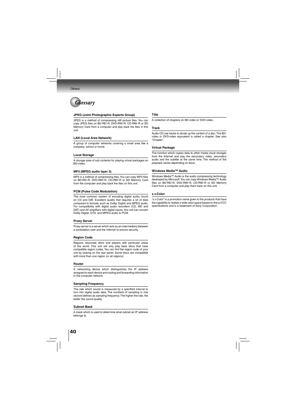 Glossary | Toshiba bdx5200ku User Manual | Page 40 / 60