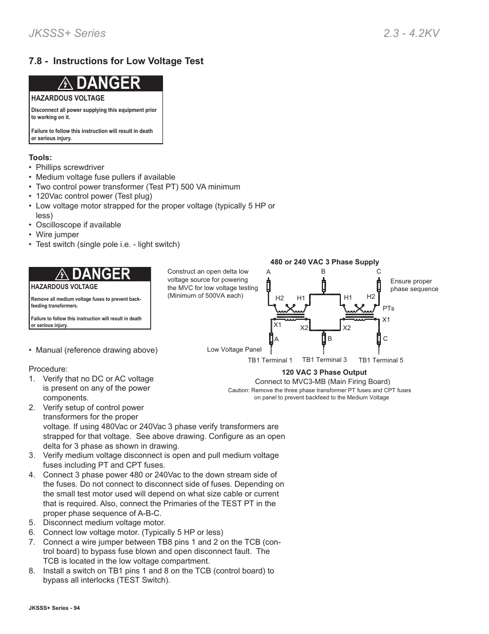 Danger, Jksss+ series 2.3 - 4.2kv | Toshiba VF010H05 User Manual | Page 100 / 106