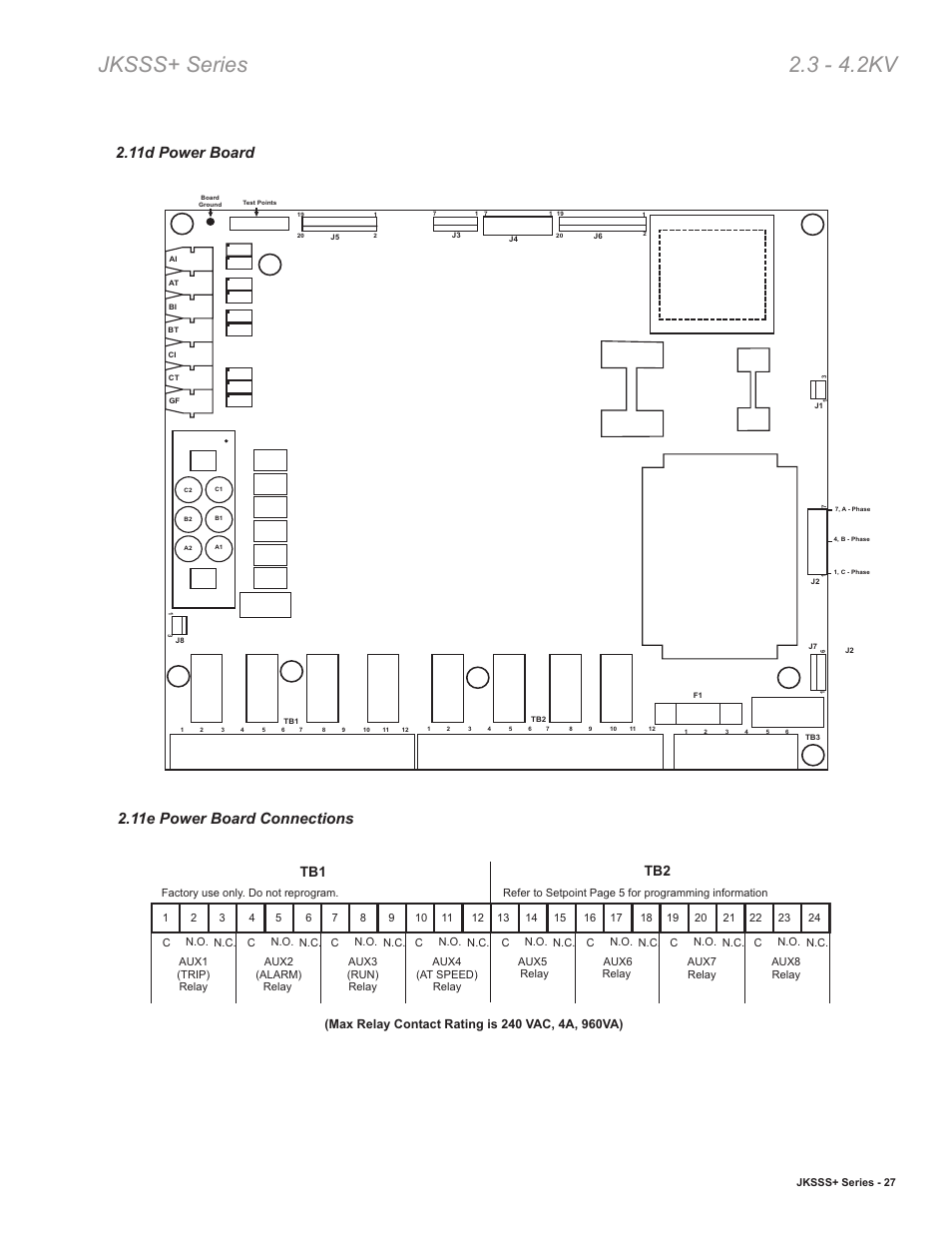 Jksss+ series 2.3 - 4.2kv, 11d power board, 11e power board connections | Toshiba VF010H05 User Manual | Page 33 / 106