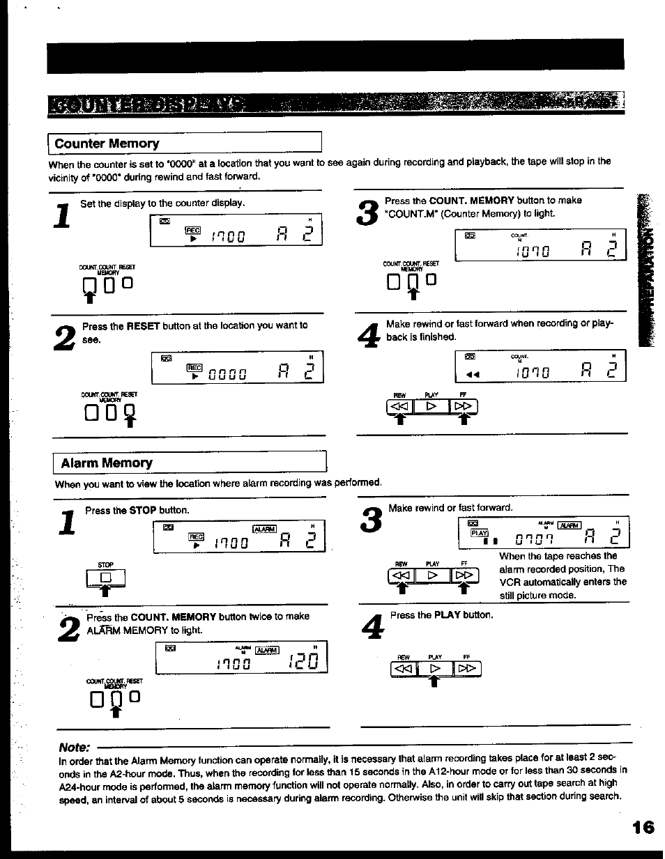 Counter memory, Alarm memory, Rh c | L-y. ii ii | Toshiba KV-6200A User Manual | Page 17 / 44