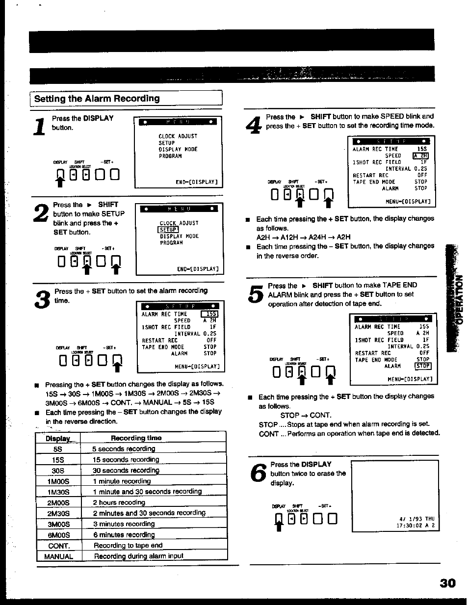 Q 0 g d, 0 § d, 0 0 d ! j | D 0 § g ! j, 0 § g ! j, 0 b g g, I setting the alarm recording | Toshiba KV-6200A User Manual | Page 31 / 44