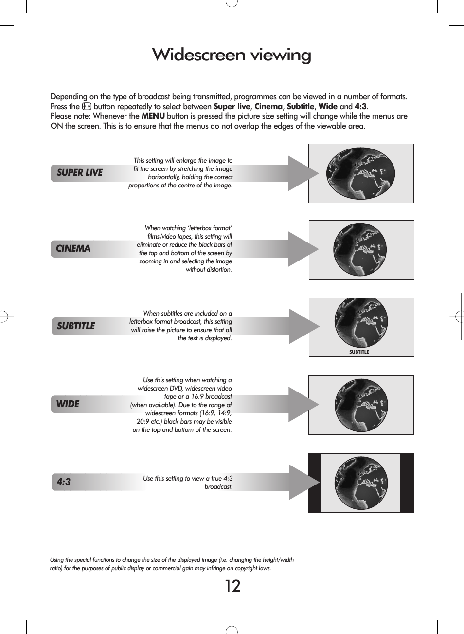 Widescreen viewing | Toshiba ZH36 Series User Manual | Page 12 / 20