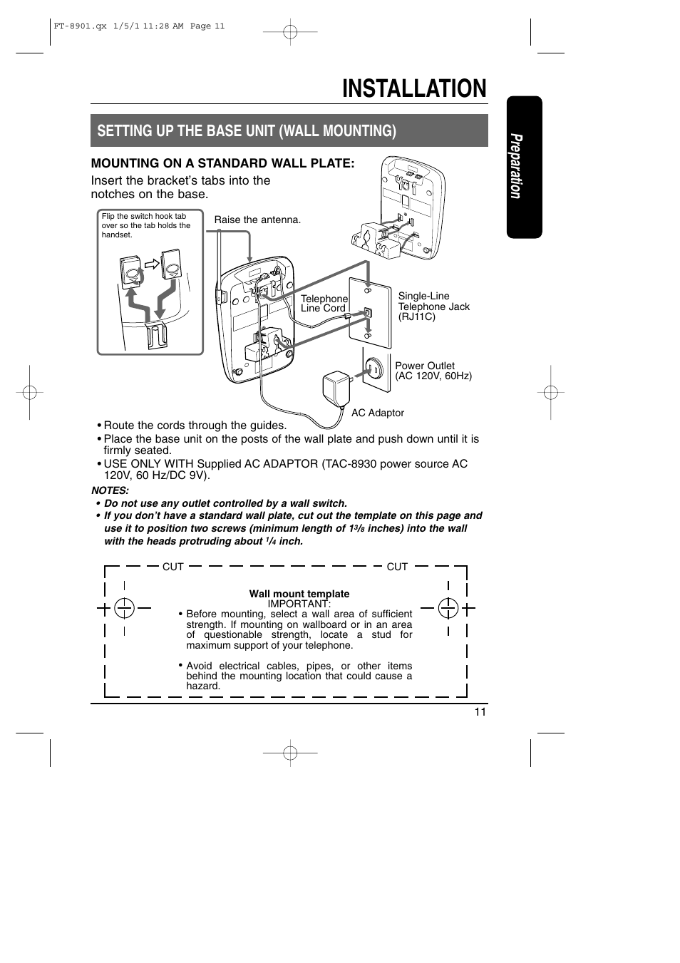 Installation | Toshiba FT-8901 User Manual | Page 11 / 38