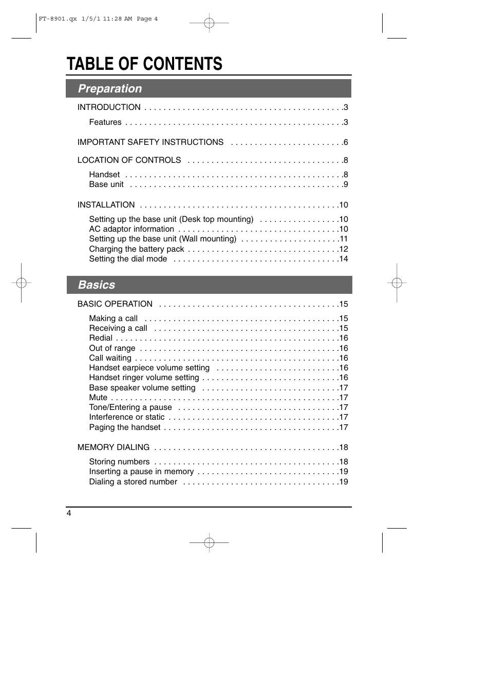 Toshiba FT-8901 User Manual | Page 4 / 38