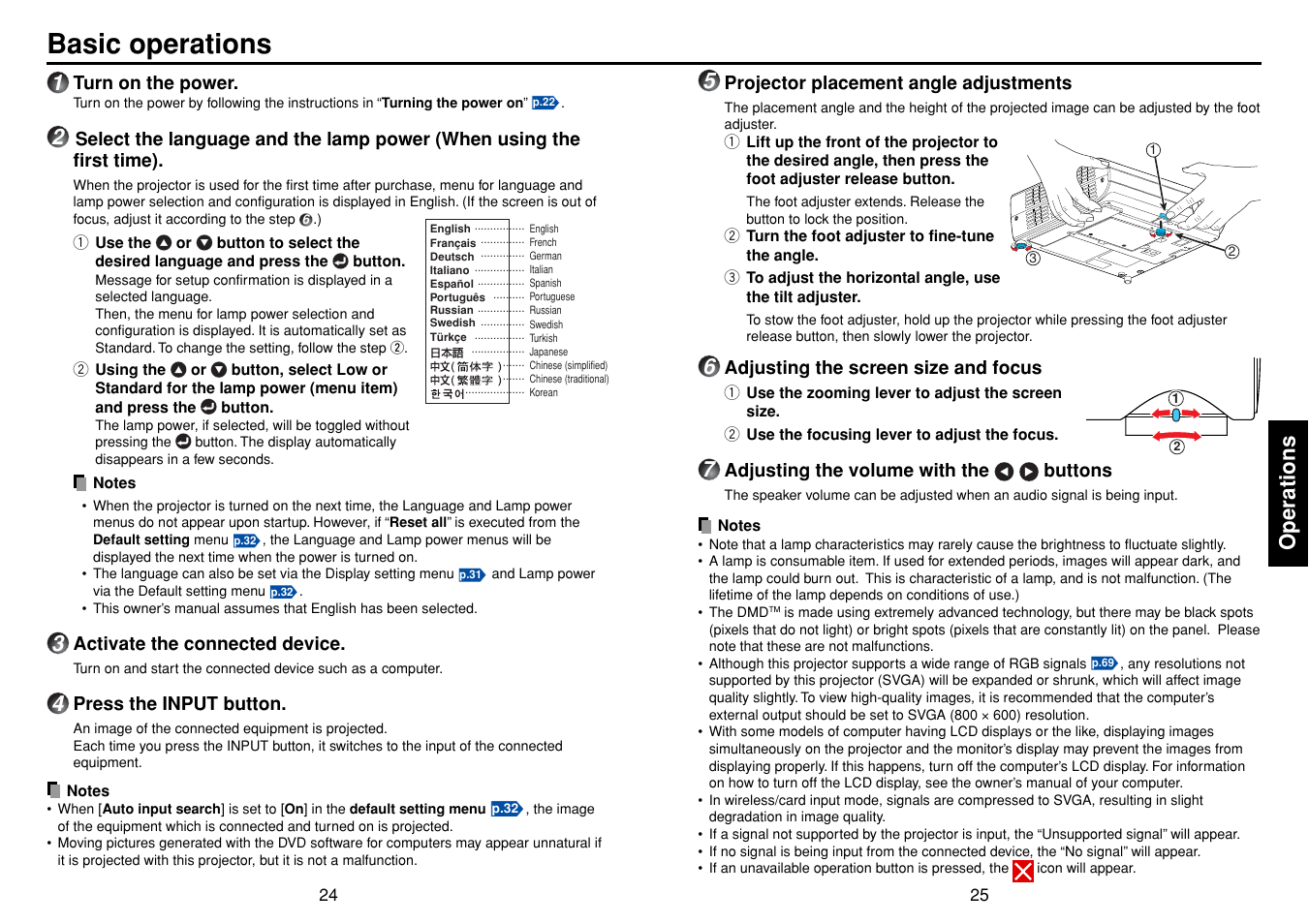 Basic operations, Operations | Toshiba TDP-SW20 User Manual | Page 13 / 37