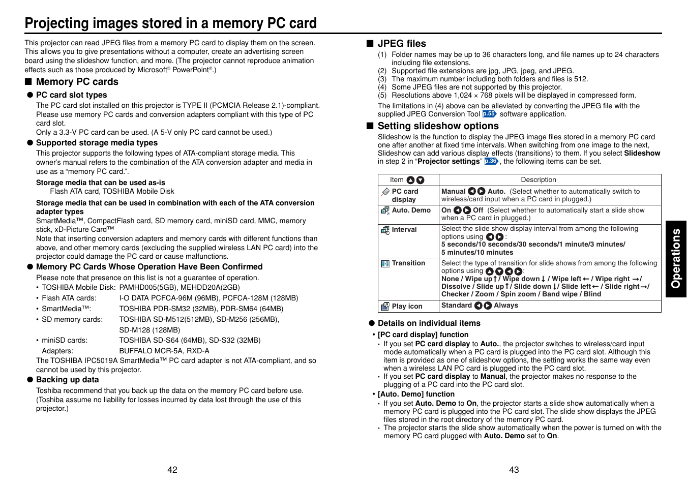 Operations | Toshiba TDP-SW20 User Manual | Page 22 / 37