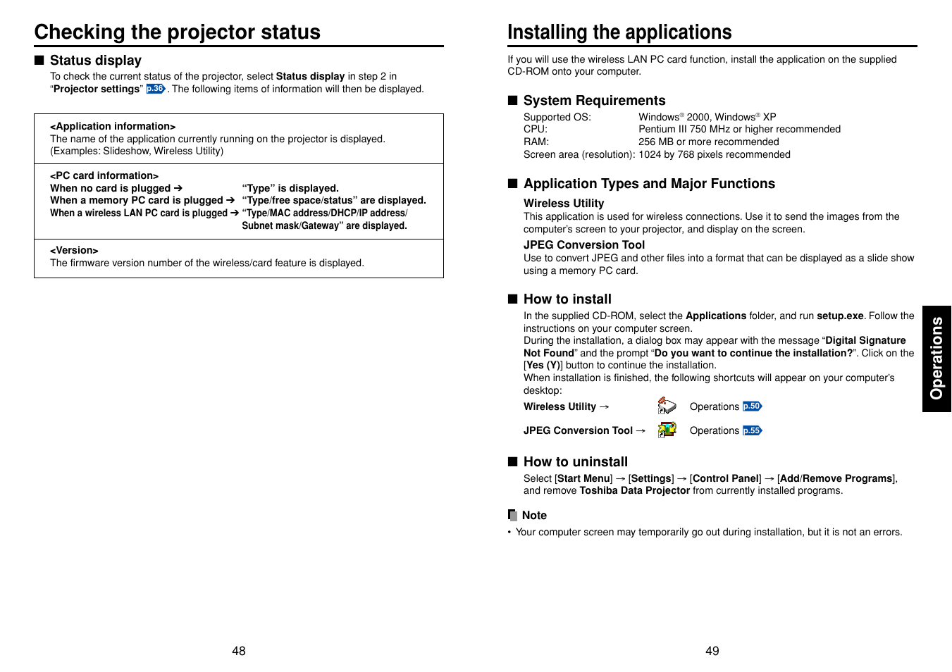 Operations | Toshiba TDP-SW20 User Manual | Page 25 / 37