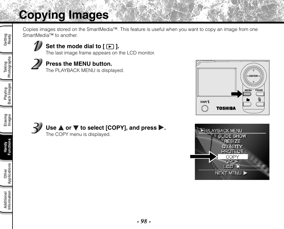 Copying images | Toshiba PDR-M71 User Manual | Page 100 / 140