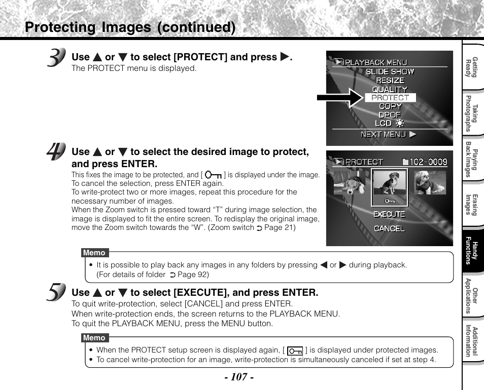 Protecting images (continued) | Toshiba PDR-M71 User Manual | Page 109 / 140