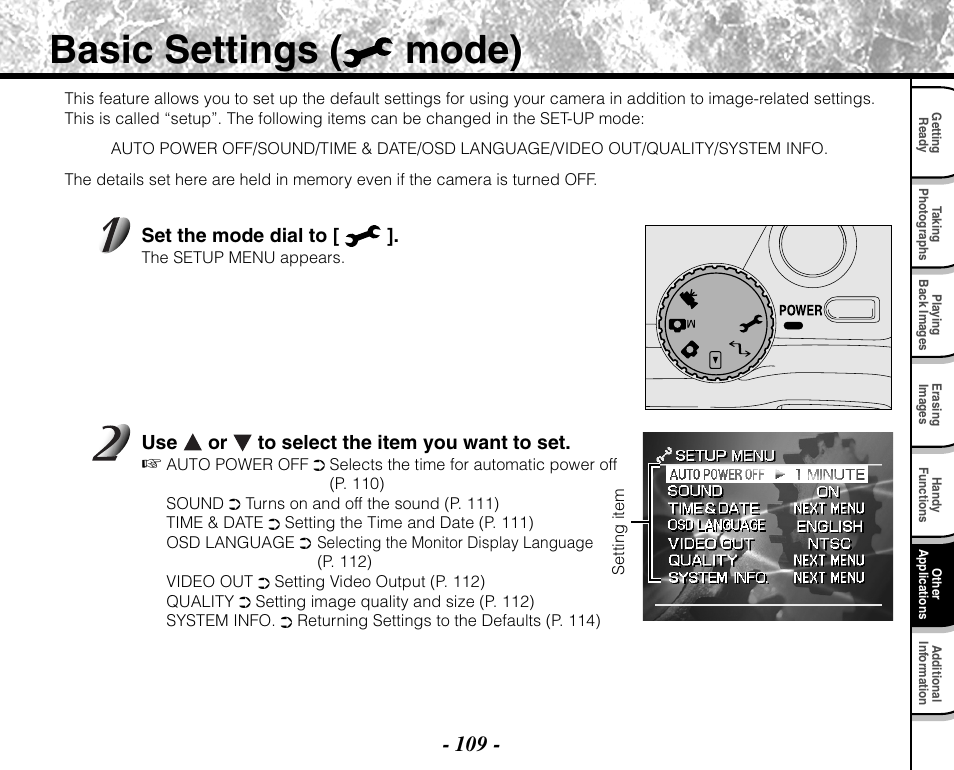 Basic settings ( mode) | Toshiba PDR-M71 User Manual | Page 111 / 140