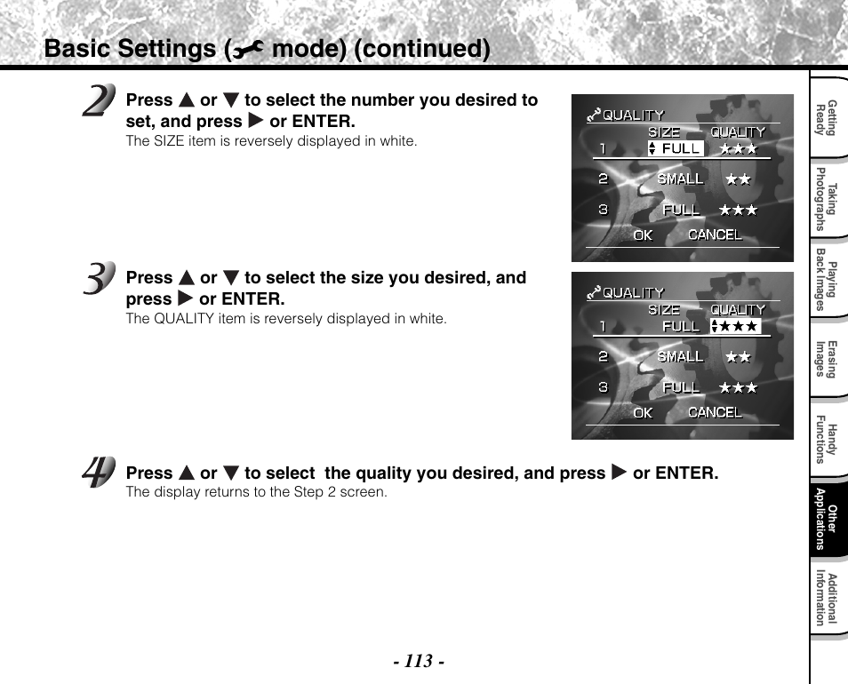 Basic settings ( mode) (continued) | Toshiba PDR-M71 User Manual | Page 115 / 140