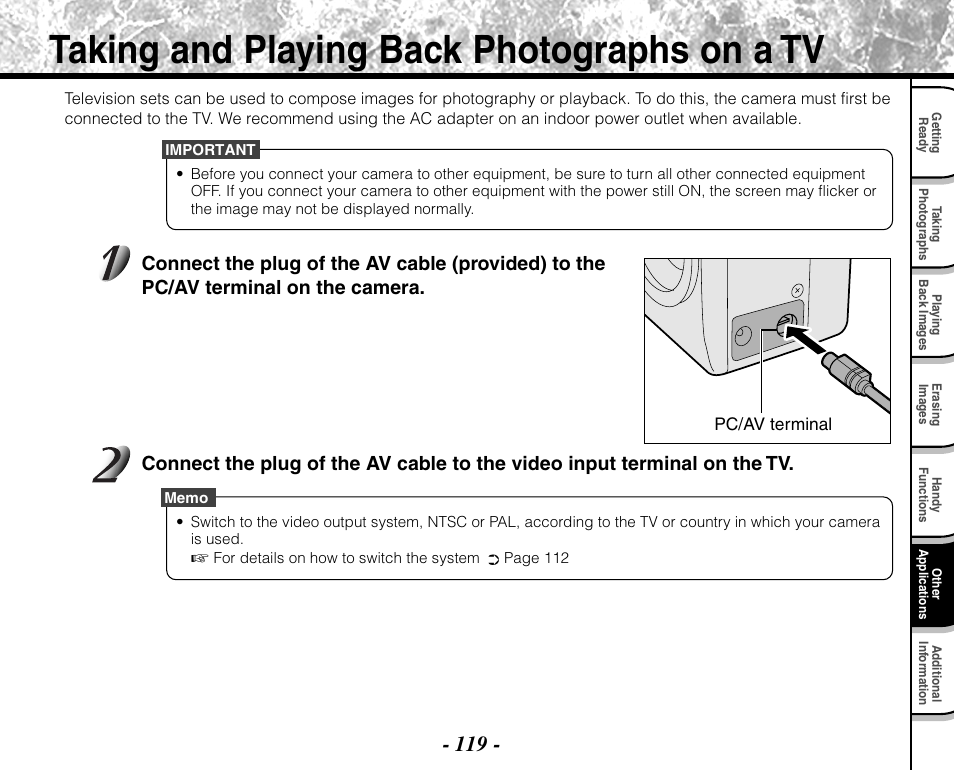 Taking and playing back photographs on a tv | Toshiba PDR-M71 User Manual | Page 121 / 140