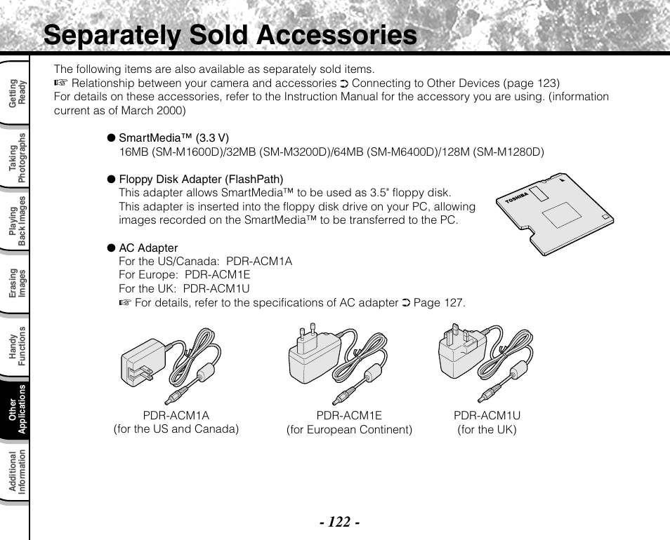 Separately sold accessories | Toshiba PDR-M71 User Manual | Page 124 / 140