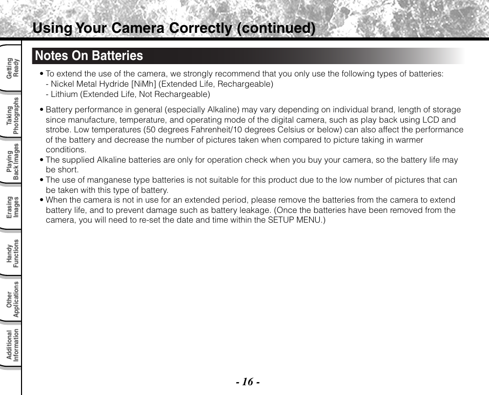 Using your camera correctly (continued) | Toshiba PDR-M71 User Manual | Page 18 / 140