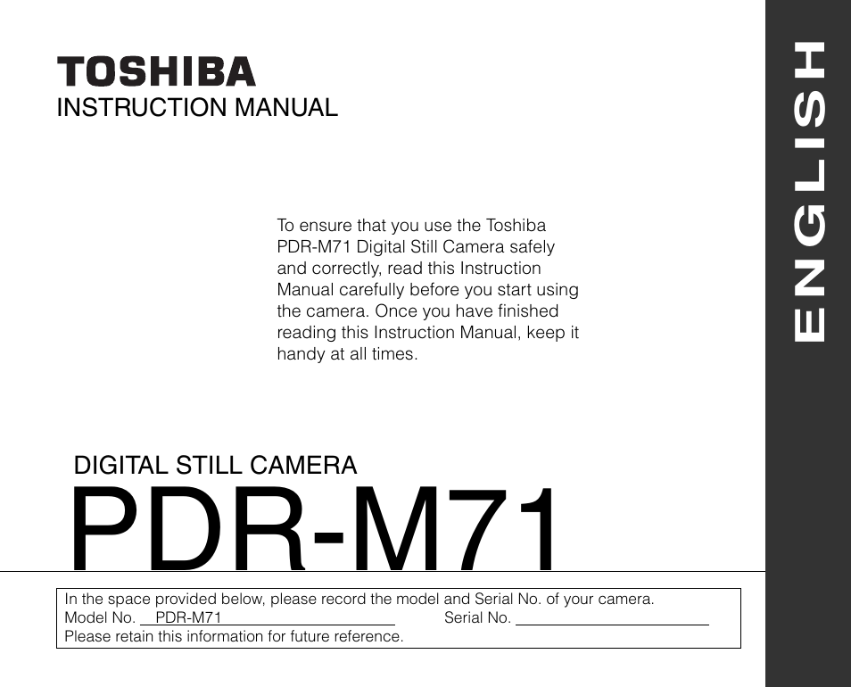 Pdr-m71, English | Toshiba PDR-M71 User Manual | Page 2 / 140