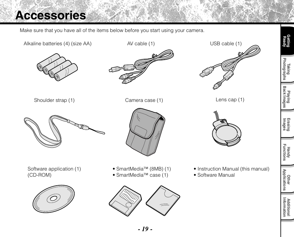 Accessories | Toshiba PDR-M71 User Manual | Page 21 / 140