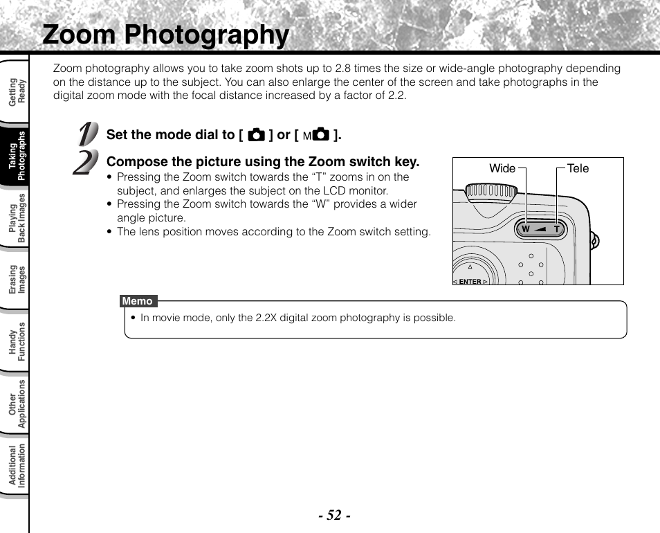 Zoom photography | Toshiba PDR-M71 User Manual | Page 54 / 140