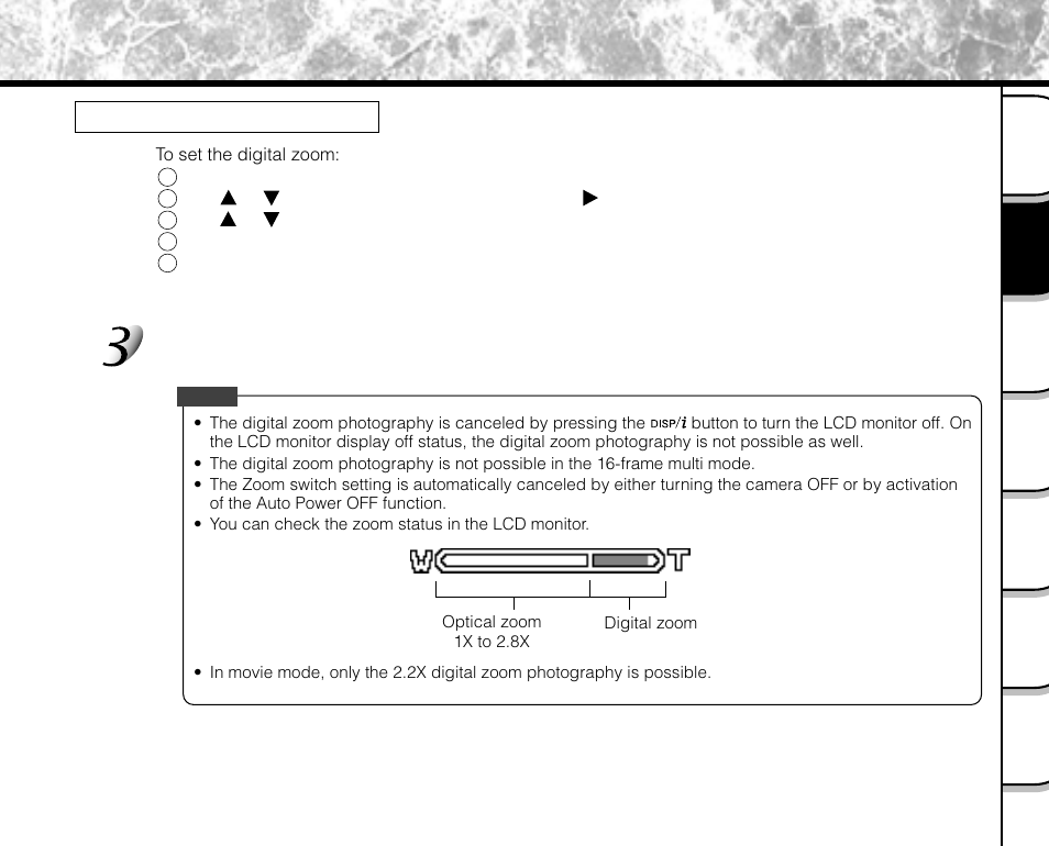 Zoom photography (continued), Digital zoom photography | Toshiba PDR-M71 User Manual | Page 55 / 140