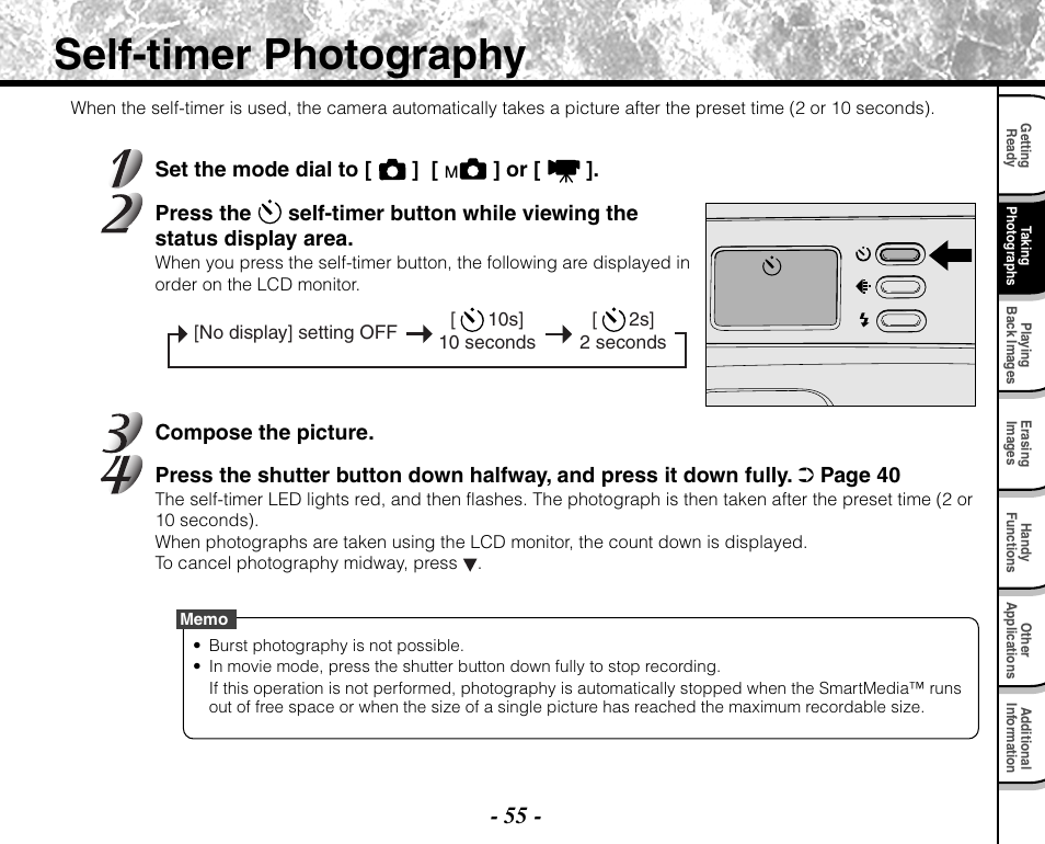 Self-timer photography | Toshiba PDR-M71 User Manual | Page 57 / 140