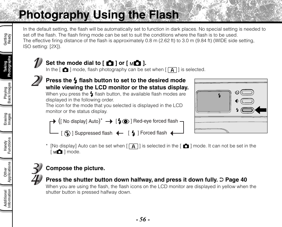 Photography using the flash | Toshiba PDR-M71 User Manual | Page 58 / 140