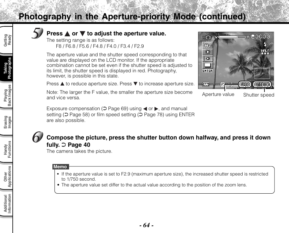 Press or to adjust the aperture value | Toshiba PDR-M71 User Manual | Page 66 / 140