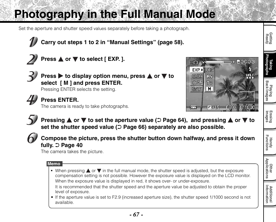 Photography in the full manual mode | Toshiba PDR-M71 User Manual | Page 69 / 140