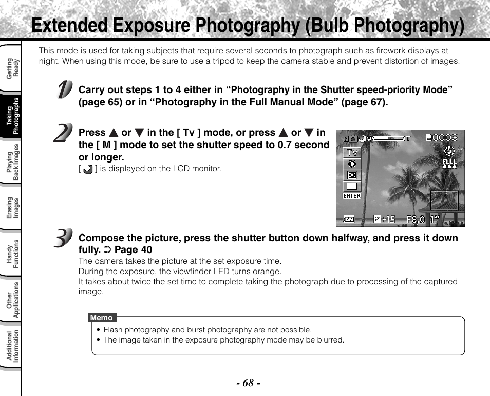 Extended exposure photography (bulb photography) | Toshiba PDR-M71 User Manual | Page 70 / 140