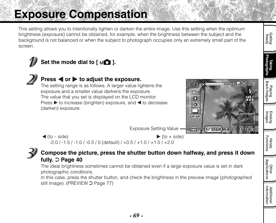 Exposure compensation | Toshiba PDR-M71 User Manual | Page 71 / 140