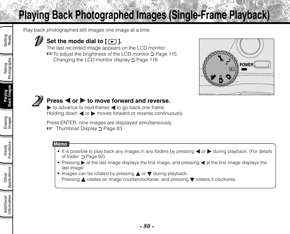 Set the mode dial to, Press or to move forward and reverse | Toshiba PDR-M71 User Manual | Page 82 / 140