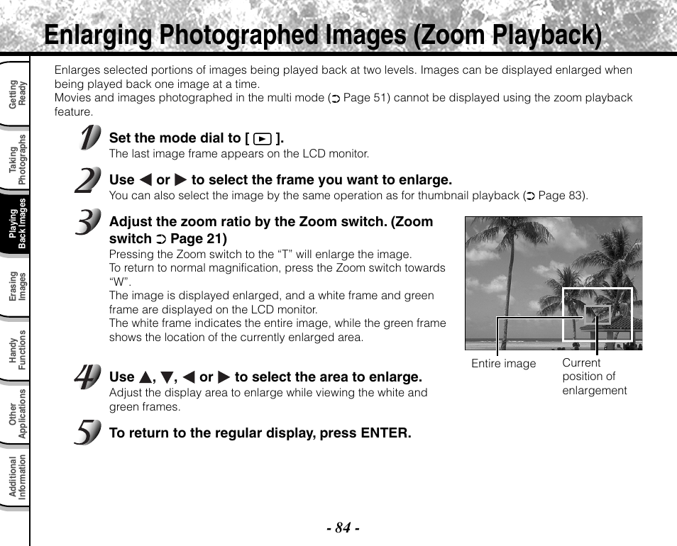 Enlarging photographed images (zoom playback) | Toshiba PDR-M71 User Manual | Page 86 / 140