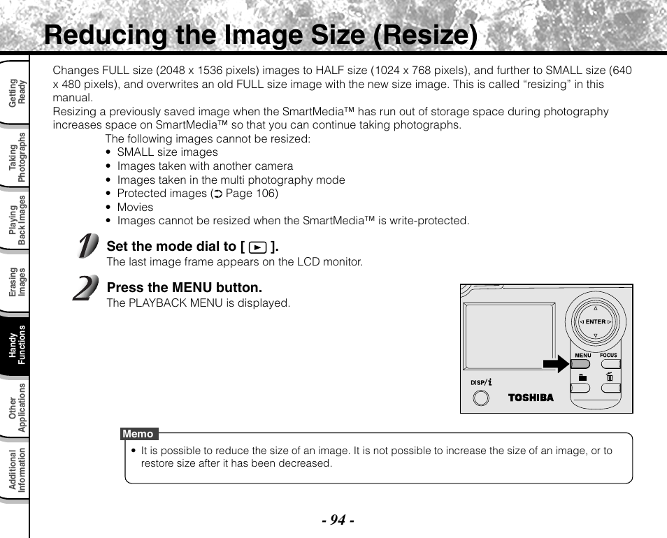 Reducing the image size (resize) | Toshiba PDR-M71 User Manual | Page 96 / 140