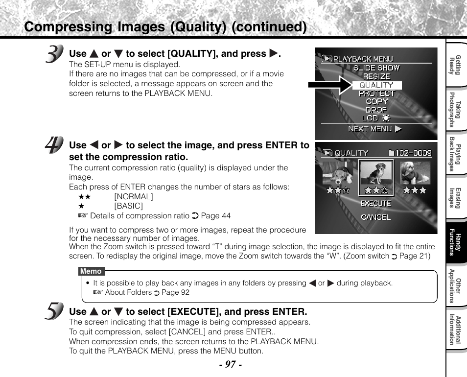 Compressing images (quality) (continued) | Toshiba PDR-M71 User Manual | Page 99 / 140