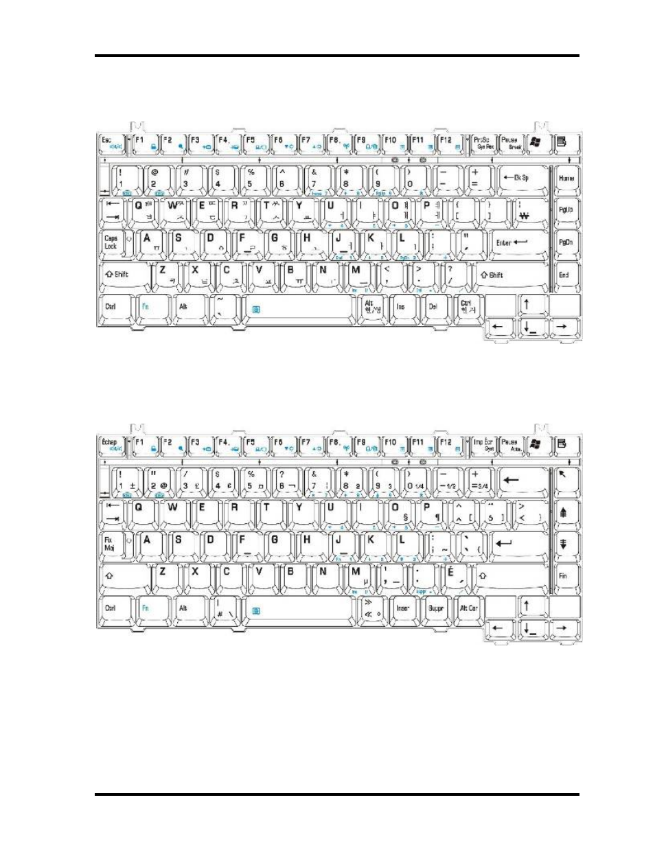 E.3 korean (kr) keyboard, E.4 canadian-french (cf) keyboard | Toshiba M40 User Manual | Page 249 / 262