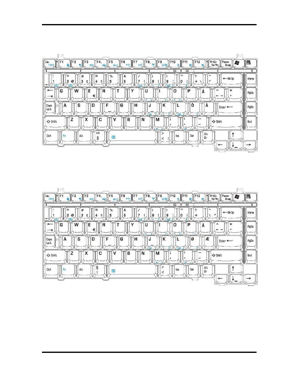 E.15 swedish (sw) keyboard, E.16 norwegian (no) keyboard | Toshiba M40 User Manual | Page 255 / 262