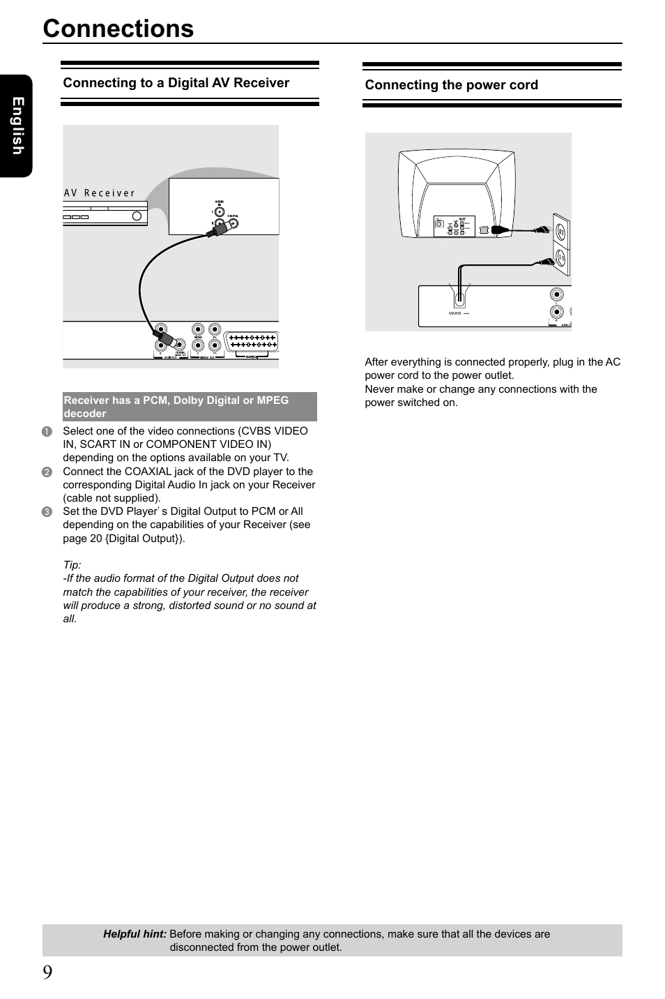 Connections, Eng lis h | Toshiba SD-185 User Manual | Page 10 / 27