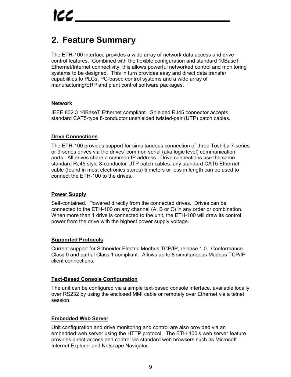 Feature summary | Toshiba VF-A7 User Manual | Page 10 / 50