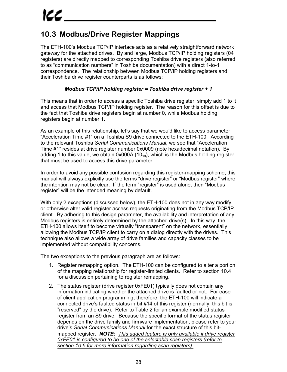 3 modbus/drive register mappings | Toshiba VF-A7 User Manual | Page 29 / 50