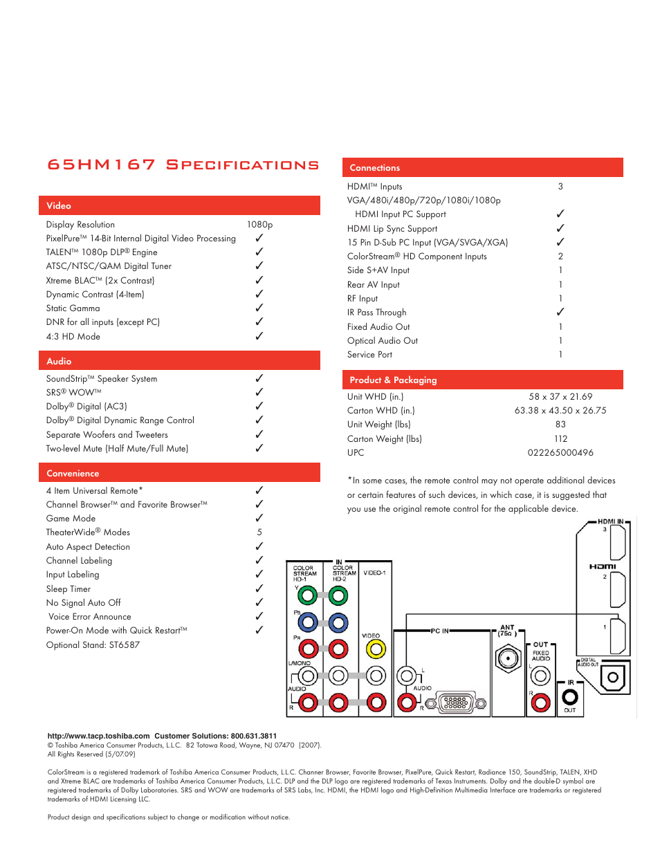 Toshiba 65HM167 User Manual | Page 2 / 2