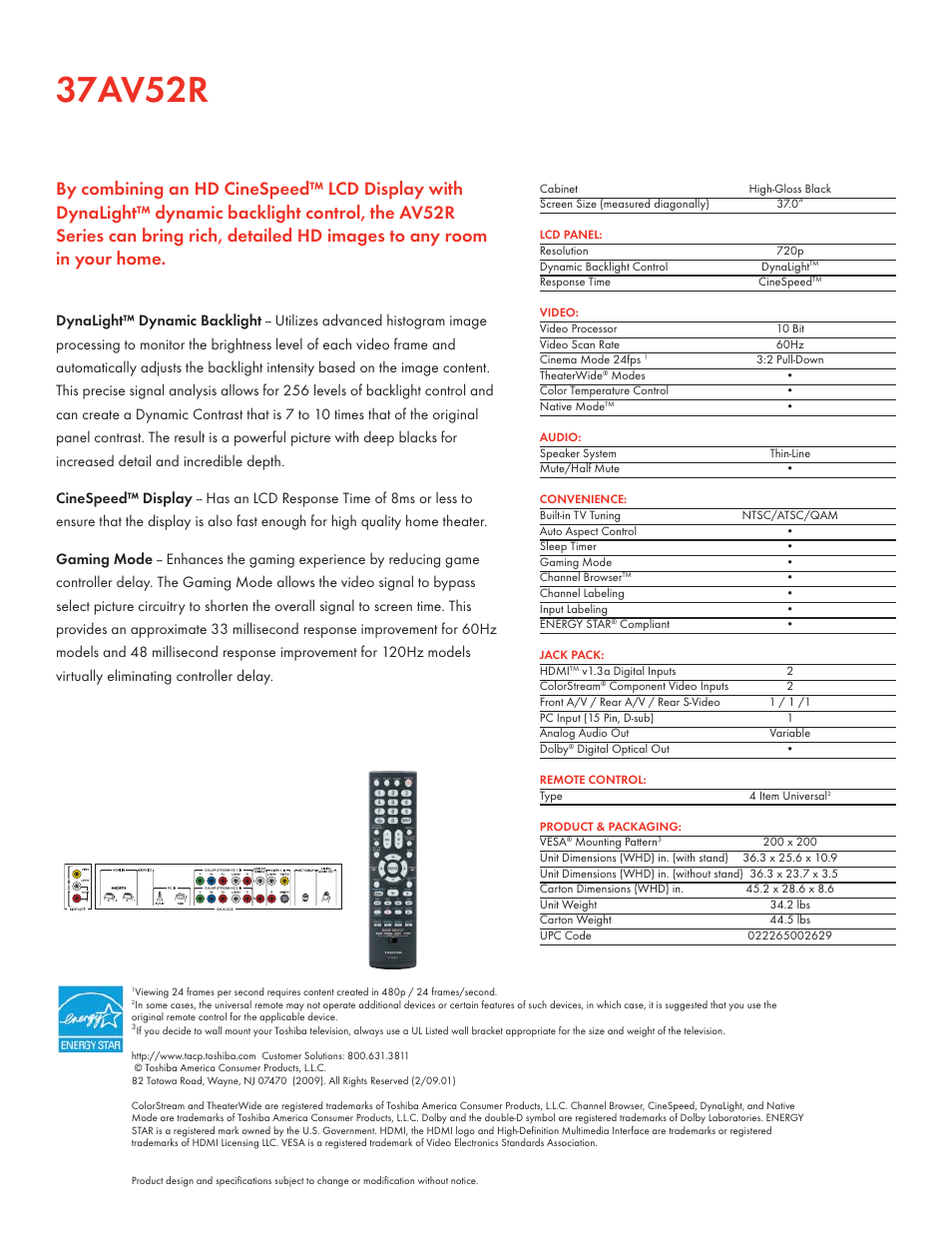 37av52r | Toshiba 37AV52R User Manual | Page 2 / 2