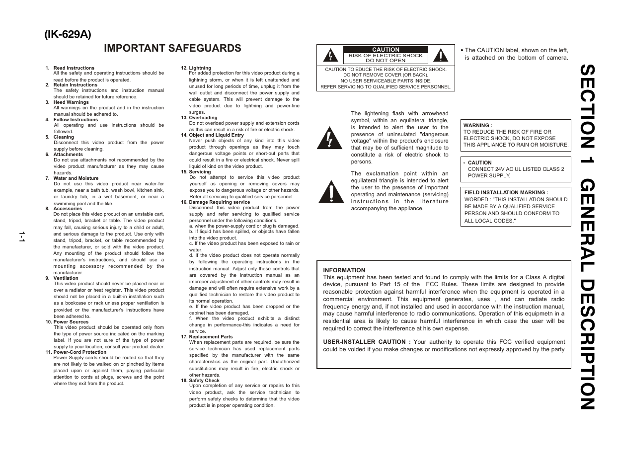 Ik-629a), Important safeguards | Toshiba IK-629A User Manual | Page 3 / 9