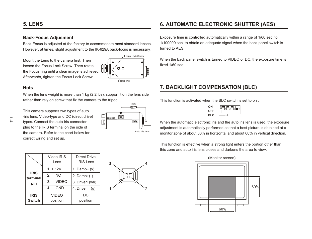 Lens | Toshiba IK-629A User Manual | Page 6 / 9